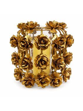 Candle Holder Vase Metal Flowers Roses Table Centerpiece Brushed Gold  Vintage T